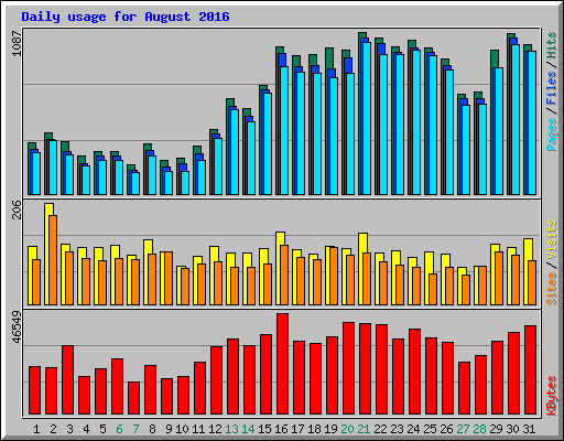 Daily usage for August 2016